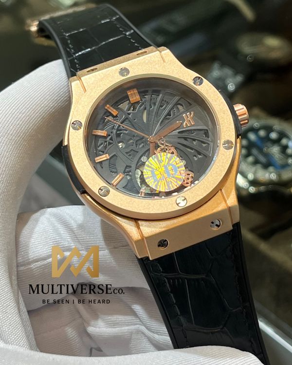 HUBLOT | QUARTZ SWEEP | ROSE GOLD BODY BLACK BELT (AA)