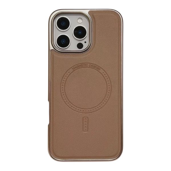 Business Plating Frame Leather Magsafe Case for iPhone