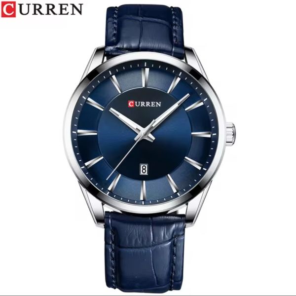 Curren 8365 Leather Gents Watch- Blue Dial- Silver Bezel- Blue Belt- TF Code CR419BM