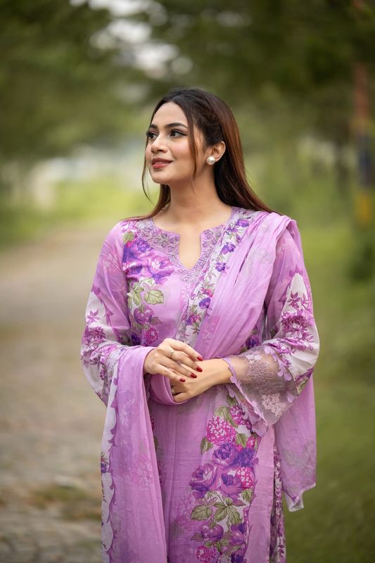 digital print embroidery three piece