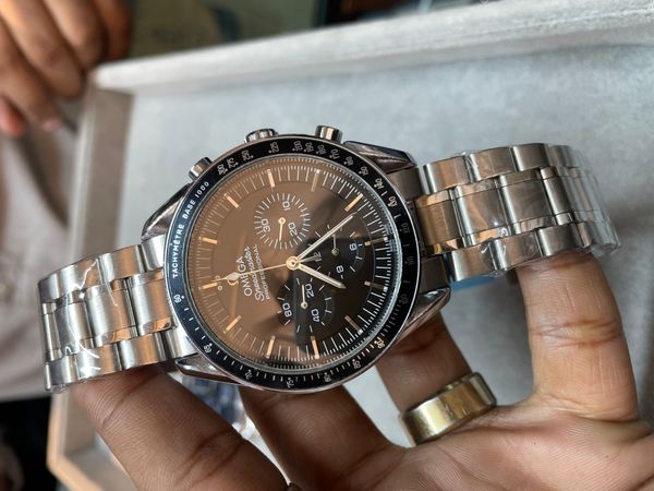 omega speedmaster chorno black dial silver chain aa