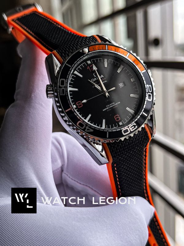 OMEGA SEAMASTER 500 SILVER CASE BLACK DIAL ORANGE BELT