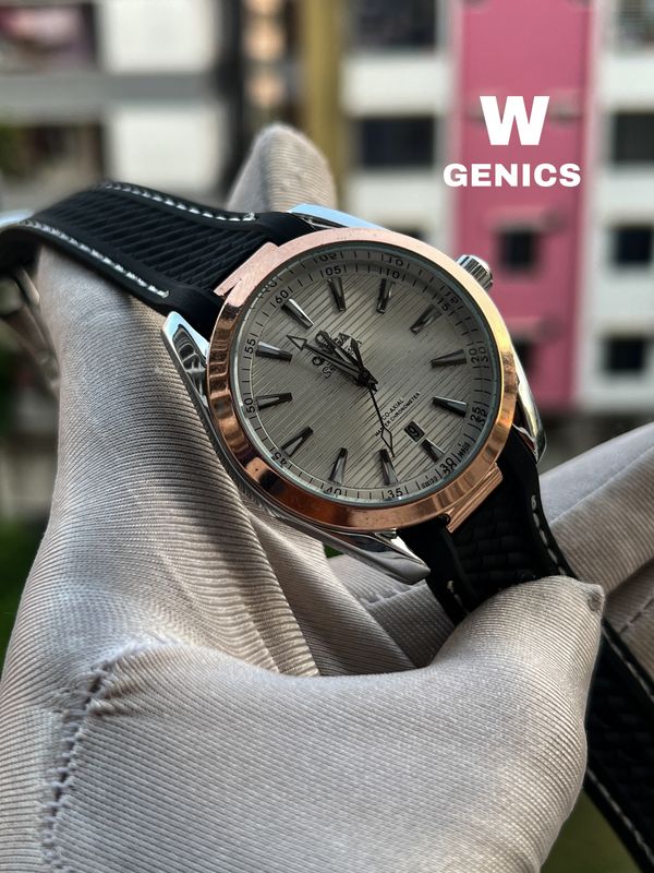 Omega Seamaster Black Belt Rose Gold Vejel Silver Case AA Grade