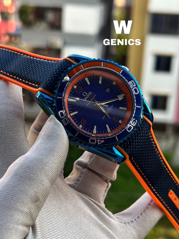 Omega Seamaster 500 Blue Dial Blue Case Orange/Black Fiber Belt AA Grade