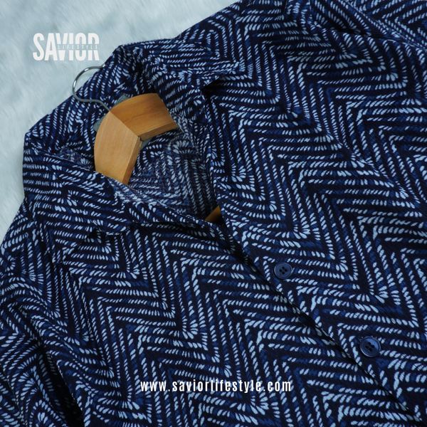Navy Nexus - Full Sleeve Party Wear Print Shirt
