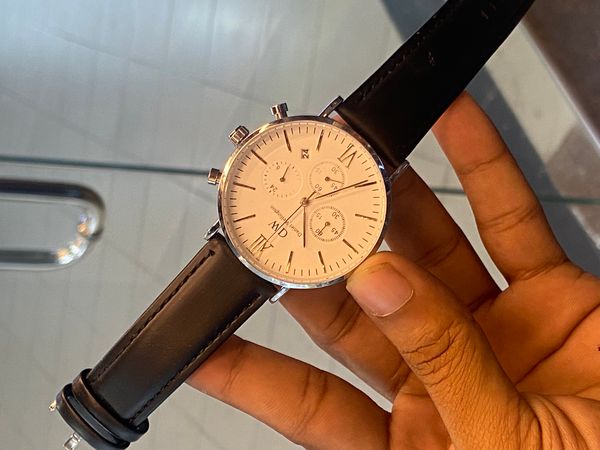DW White Dial Black Belt