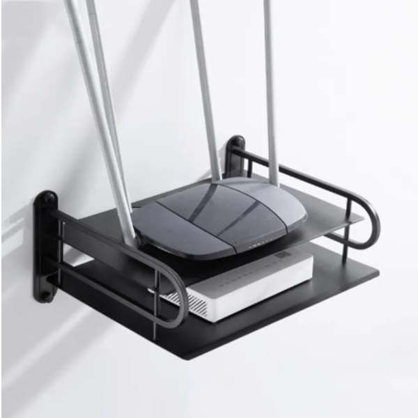 2 Layer New Metal Wifi Router Stand Double Layer Wall Mounted Home decorator - (Black)