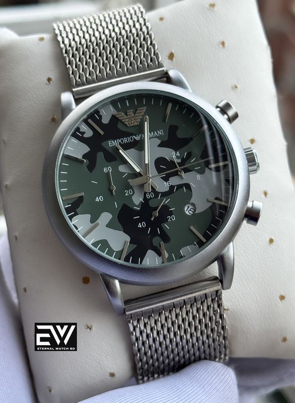 ARMANI MASH CHAIN MATTE ARMY DIAL SILVER CASE