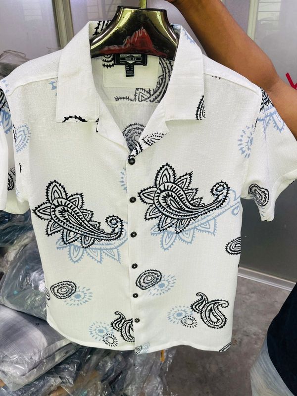 White Blue Printed Cuban (AC Cotton)