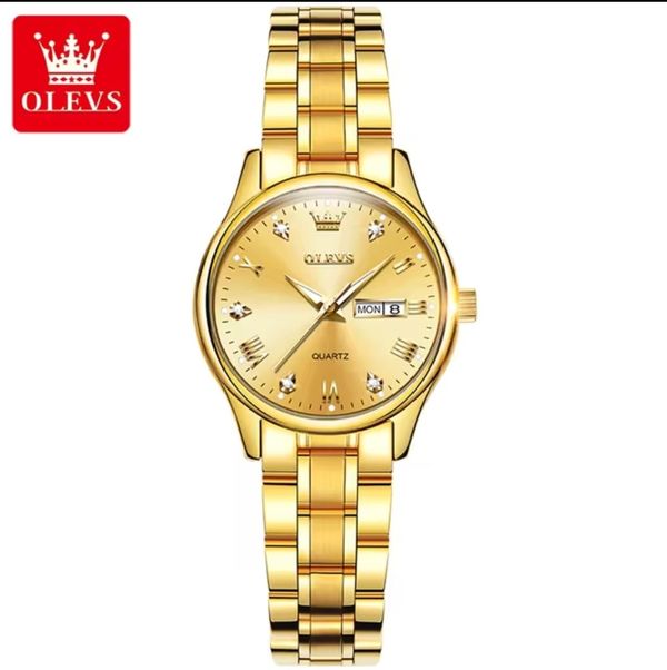 OLEVS 5563 Ladies Chain Watch- Golden Dial+Bezel+Chain- TF Code OL671CF