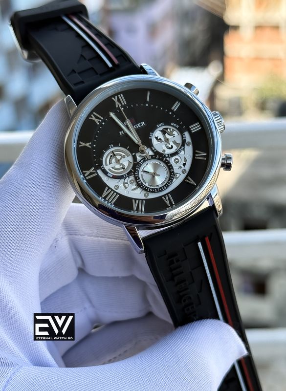 HILFIGER SILICON BLACK BELT BLACK DIAL
