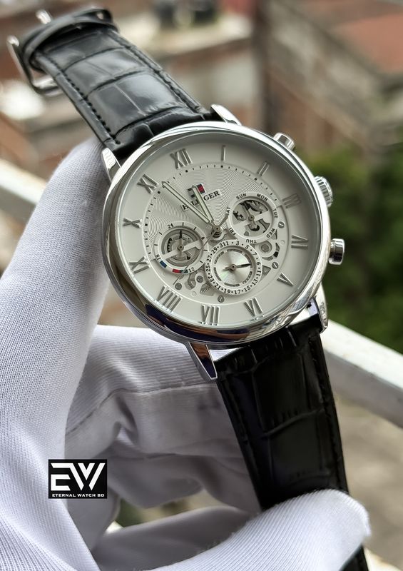 HILFIGER BLACK BELT WHITE DIAL SILVER CASE