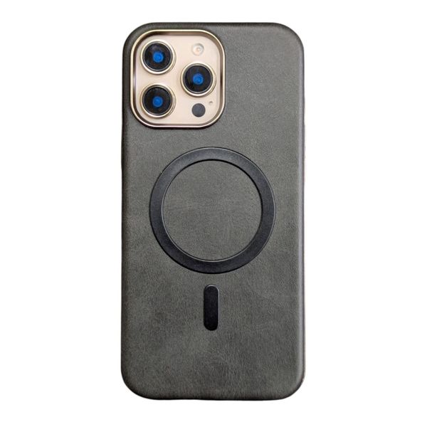 Retro Electroplated Frame PU Leather Texture MagSafe For iPhone