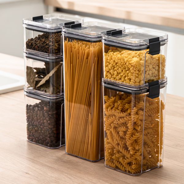 BPA-Free Clear Plastic Stackable Storage Containers with for Kitchen Pantry and Refrigerator Organization, Pasta, Flour