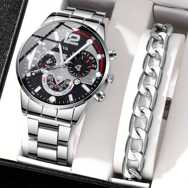 2 Pcs Silvery Quartz Watch And Alloy Bracelet