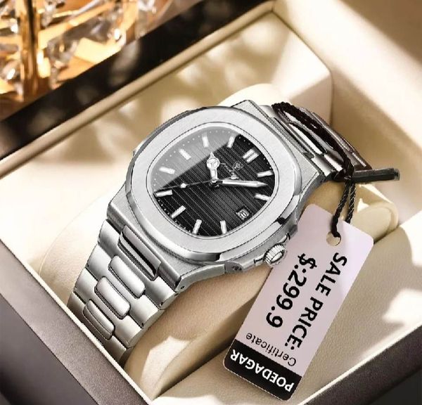POEDAGAR Luxury Watch Business Waterproof Male Clock Luminous Date Stainl