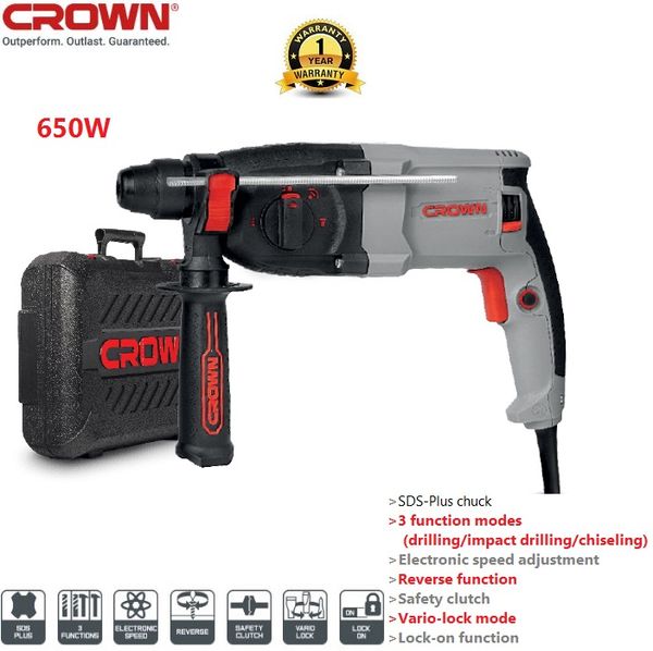 Crown 650w Rotary Hammer SDS-plus 20mm Model: CT18180
