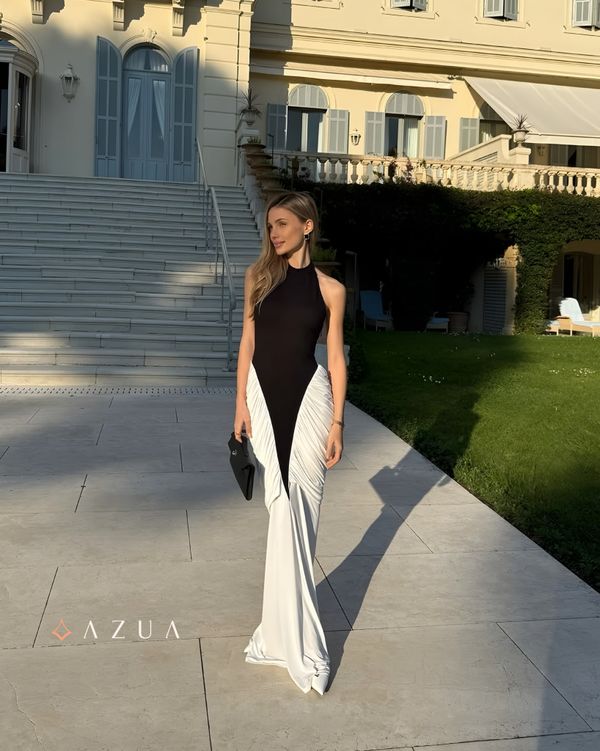 White & Black Halter Maxi Dress