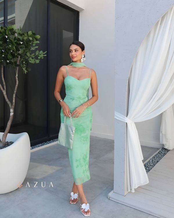 Tulle Midi Dress with Scarf