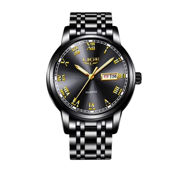 LIGE 9846 Gents Chain Watch- Black Dial- Black Bezel- Black Chain- TF Code LG500CM