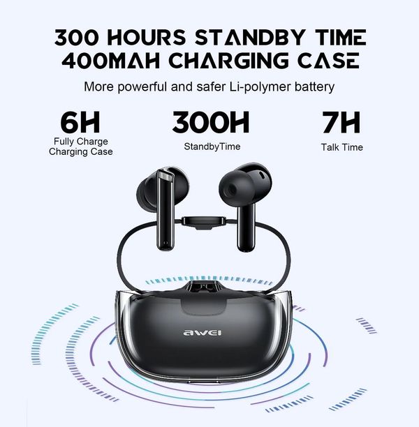 AWEI T52 ANC Wireless Bluetooth Earbuds – Black Color .