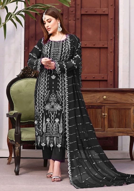 Semi –Embroidery & Sequence Work Party dress