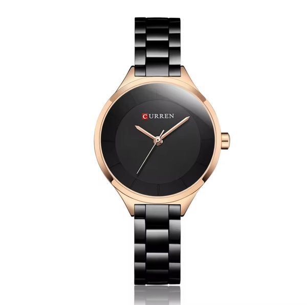 Curren 9015 Ladies Chain Watch- Black Dial- Rose Golden Bezel- Black Chain- TF Code CR132CF