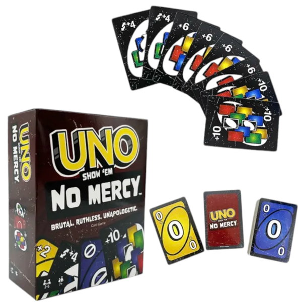 UNO No Mercy Mattel Games UNO Show ‘em No Mercy Card Game for Kids, Adults & Family Parties and Travel With Extra Cards, Special
