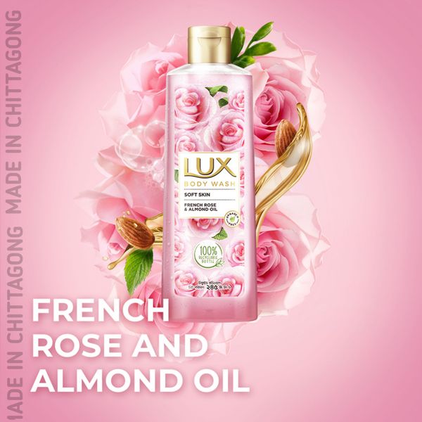 Lux French Rose & Almond Body Wash 245ml – Soft Glowing Skin