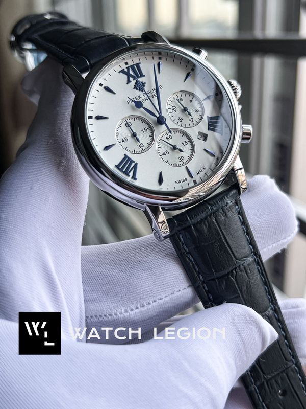 PATEK BLUE BELT SILVER CASE WHITE DIAL