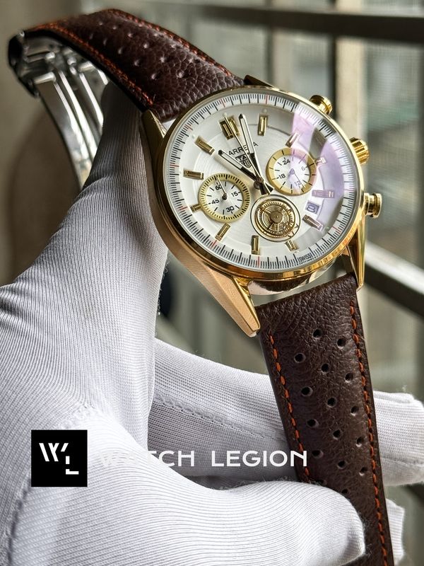 TAG BELT 3 CHRONO BROWN GOLD CASE WHITE DIAL NEW