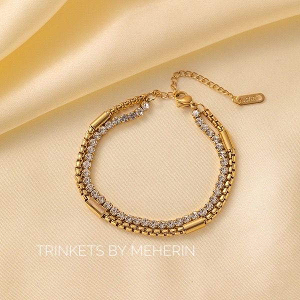 White diamond double chain bracelet