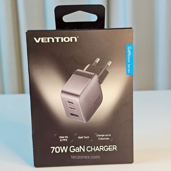 Vention 3-Port GaN USB-C & USB-A Charger 70W, EU Plug