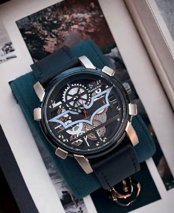 OBLVLO Luxury Retro Casual Men Skeleton Automatic Watches Mechanical Calfskin Strap Mineral Crystal Glass Waterproof Dial 45 VM