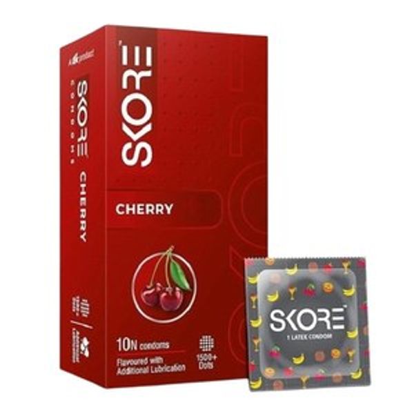 Skore Cherry Flavored 1500+ Dotted with Extra Lubrication Condom - 10pcs Pack