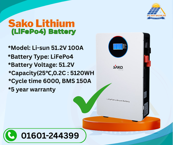 Sako Li Sun 51.2v 100AH Lithium iron LiFePo4 Battery