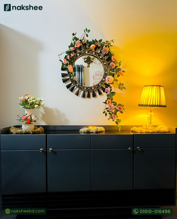 23'' wooden mirror + rose vine flower