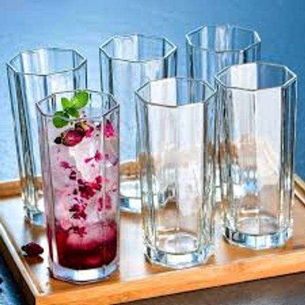 ৮ কর্নার ডিজাইন কাচের পানির গ্লাস নীলাব -310ML #35