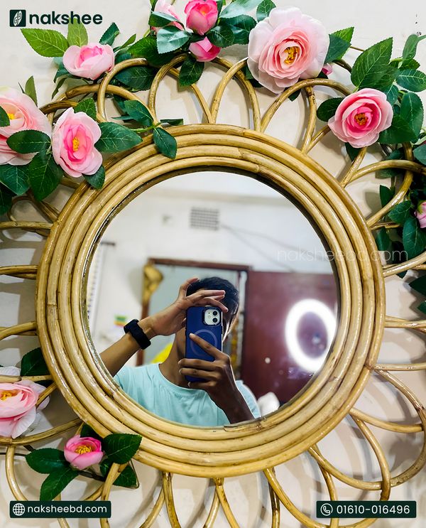 Rattan Mirror (RM02) + Rose vine
