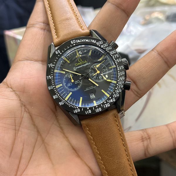 OMEGA SPEEDMASTER MUSTARD BELT BLACK DIAL SEMI AAA