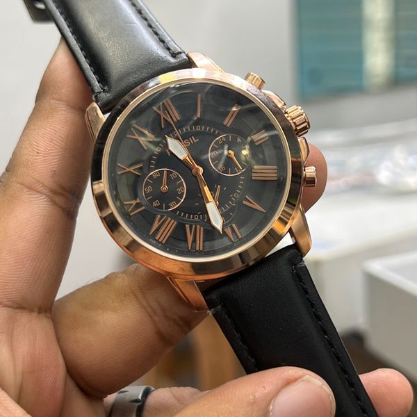 FOSSIL Q BELT ROSE GOLD CASE BLACK DIAL