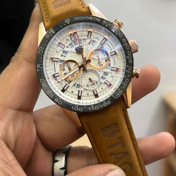 TAG HEUER 01 100M MUSTARD BELT, RG CASE, WHITE DIAL