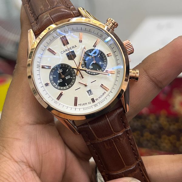 TAG BELT 2 CHRONO RG BODY BROWN BELT,WHITE DIAL RUBEL