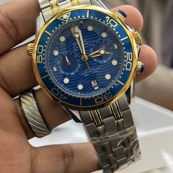 OMEGA SEAMASTER CH SILVER DIAL BLU GOLD SEMI AAA REAL LOCK