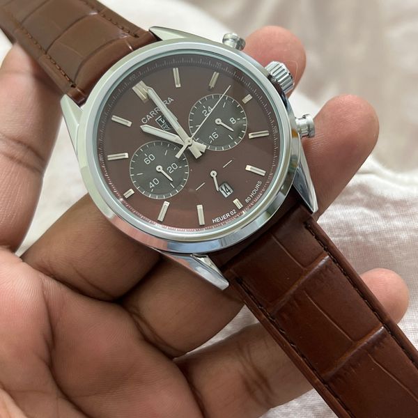 TAG BELT 2 CHRONO SILVER BODY BROWN BELT,DIAL SHAJAN