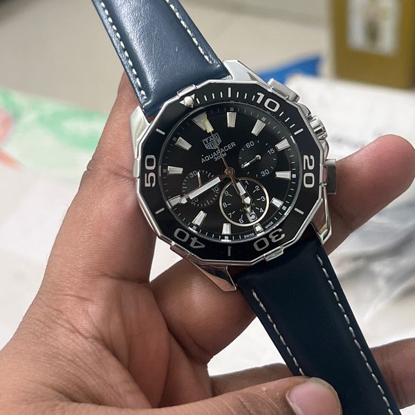 TAG BELT AQUARACER CHRONO SILVER BODY BLU BELT BLK DIAL