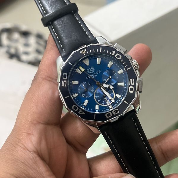 TAG BELT AQUARACER CHRONO SILVER BODY BLK BELT BLU DIAL