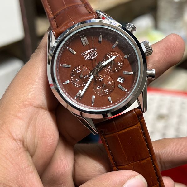 TAG BELT 3 CHRONO SILVER BODY BROWN BELT,DIAL SHAJAN