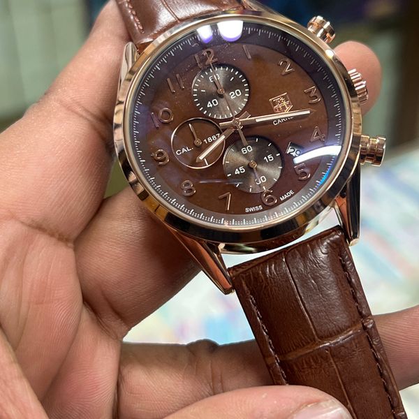 TAG BELT LIFE SIDE 3 CHRONO BROWN BELT BROWN DIAL RG CASE