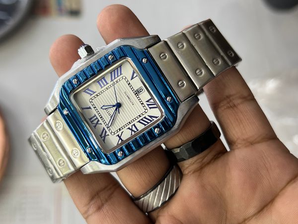 CARTIER DE SANTOS CH FS WHITE DIAL BLU BEZEL